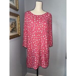 Boden Dress Pink Gray Print Size 12 Boho Empire Waist Tunic Coastal Summer
